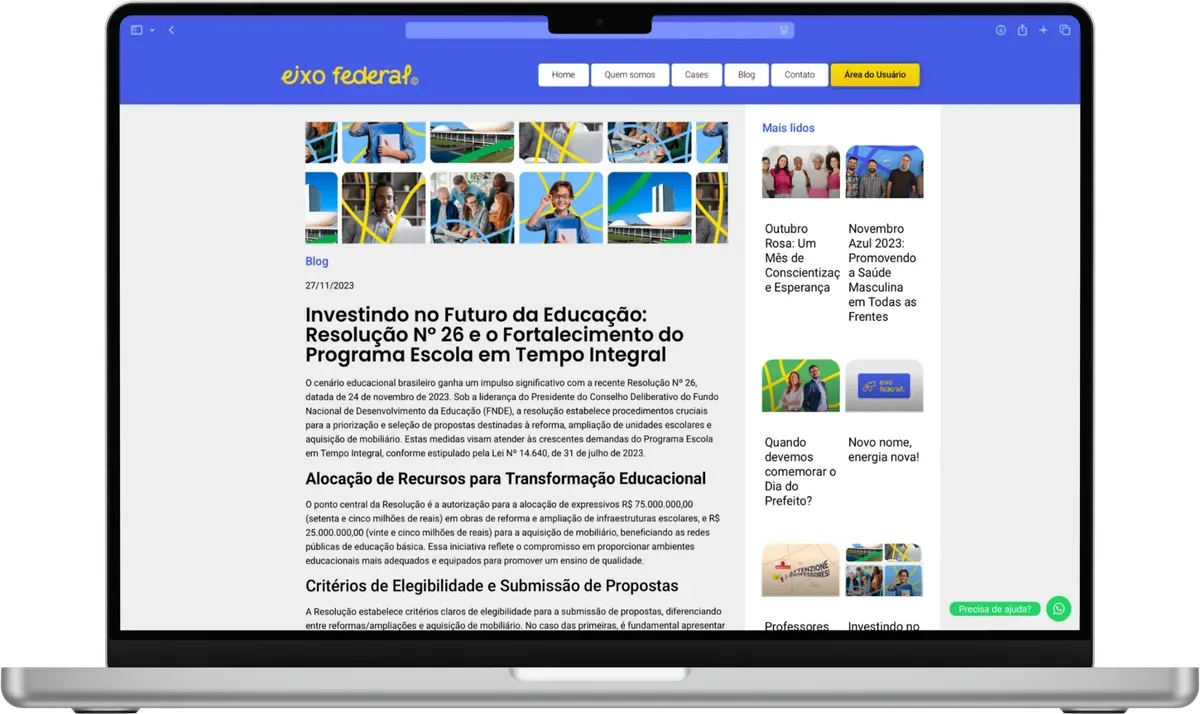 Blog da Eixo Federal em um notebook
